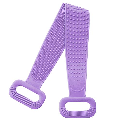 Silicone Bath Body Brush, Exfoliating Lengthen Silicone Body Back Scrubber, Easy to Clean, Lathers Well, Eco Friendly, Long Lasting, Comfortable Massage for Shower(Purple)