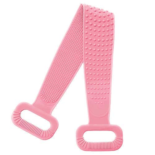 Silicone Bath Body Brush, Exfoliating Lengthen Silicone Body Back Scrubber, Easy to Clean, Lathers Well, Eco Friendly, Long Lasting, Comfortable Massage for Shower(Pink)