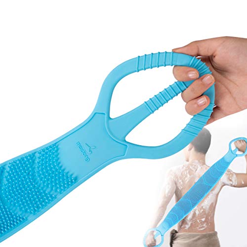 [Upgraded] Meidong Silicone Bath Body Brush 35.5 inch Sword Handle Back Scrubber for Shower, Exfoliating Lengthen, Easy to Clean, Lathers Well, Eco Friendly, Comfortable Massage for Shower (Blue)