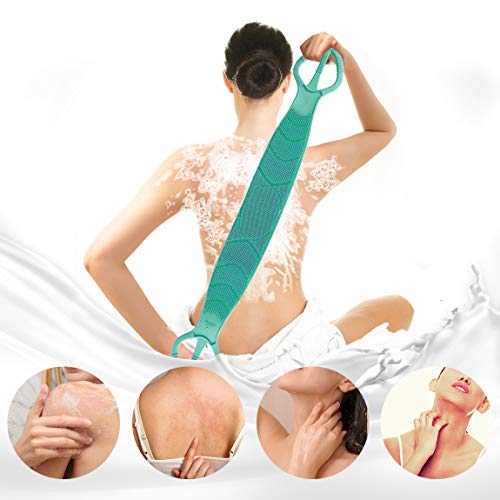 Silicone Bath Body Brush 35.5 inch Sword Handle Back Scrubber for Shower, Exfoliating Lengthen, Easy to Clean, Lathers Well, Eco Friendly, Long Lasting, Comfortable Massage for Shower (Green)