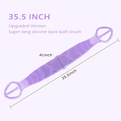 [Upgraded] Meidong Silicone Bath Body Brush 35.5 inch Sword Handle Back Scrubber for Shower, Exfoliating Lengthen, Easy to Clean, Lathers Well, Eco Friendly, Comfortable Massage for Shower (Purple)