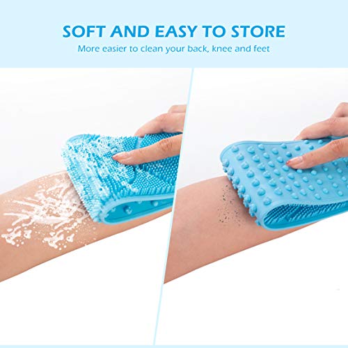 [Upgraded] Meidong Silicone Bath Body Brush 35.5 inch Sword Handle Back Scrubber for Shower, Exfoliating Lengthen, Easy to Clean, Lathers Well, Eco Friendly, Comfortable Massage for Shower (Blue)