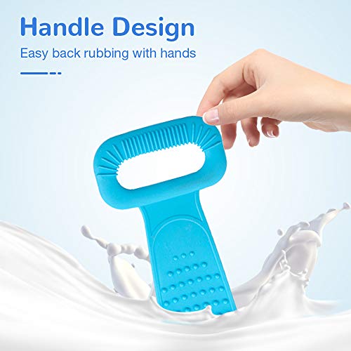 Silicone Bath Body Brush, Exfoliating Lengthen Silicone Body Back Scrubber, Easy to Clean, Lathers Well, Eco Friendly, Long Lasting, Comfortable Massage for Shower (Blue)