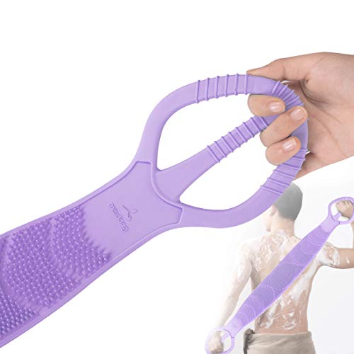 [Upgraded] Meidong Silicone Bath Body Brush 35.5 inch Sword Handle Back Scrubber for Shower, Exfoliating Lengthen, Easy to Clean, Lathers Well, Eco Friendly, Comfortable Massage for Shower (Purple)