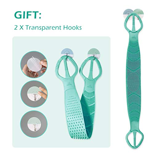 Silicone Bath Body Brush 35.5 inch Sword Handle Back Scrubber for Shower, Exfoliating Lengthen, Easy to Clean, Lathers Well, Eco Friendly, Long Lasting, Comfortable Massage for Shower (Green)