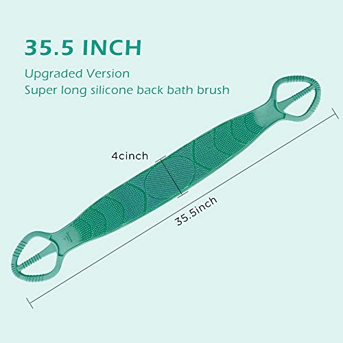 Silicone Bath Body Brush 35.5 inch Sword Handle Back Scrubber for Shower, Exfoliating Lengthen, Easy to Clean, Lathers Well, Eco Friendly, Long Lasting, Comfortable Massage for Shower (Green)
