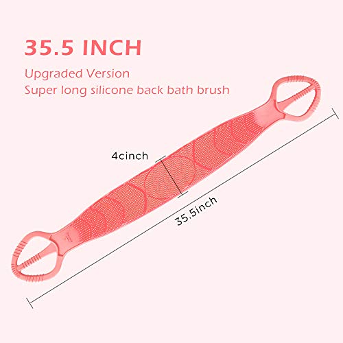 Silicone Bath Body Brush 35.5 inch Sword Handle Back Scrubber for Shower, Exfoliating Lengthen, Easy to Clean, Lathers Well, Eco Friendly, Long Lasting, Comfortable Massage for Shower (Pink)