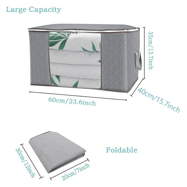 Large Capacity Clothes Storage Bag Organizer with Reinforced Handle Thick Fabric for Comforters, Blankets, Bedding, Foldable with Sturdy Zipper, Clear Window, 3 Pack, 84L, Grey