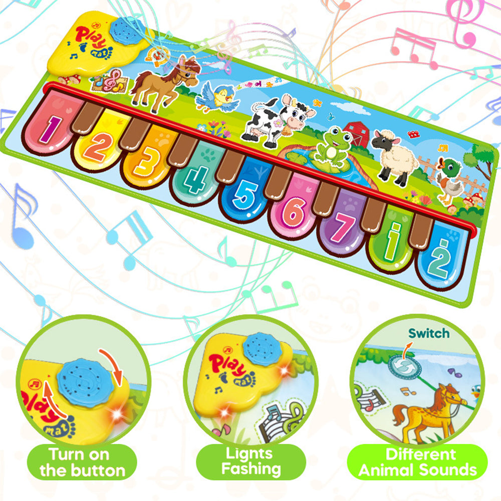 Kids Musical Dance Mat with 6 Animal Sounds Blanket Touch Playmat, Early Education Toys Gift for Girls Boys