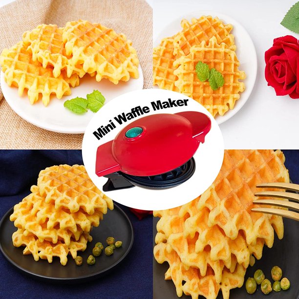Mini Waffle Maker Machine for Individual Waffles, Paninis, Hash browns, & other on the go Breakfast, Lunch, or Snacks - Red