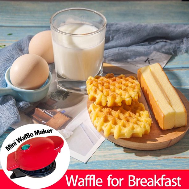 Mini Waffle Maker Machine for Individual Waffles, Paninis, Hash browns, & other on the go Breakfast, Lunch, or Snacks - Red