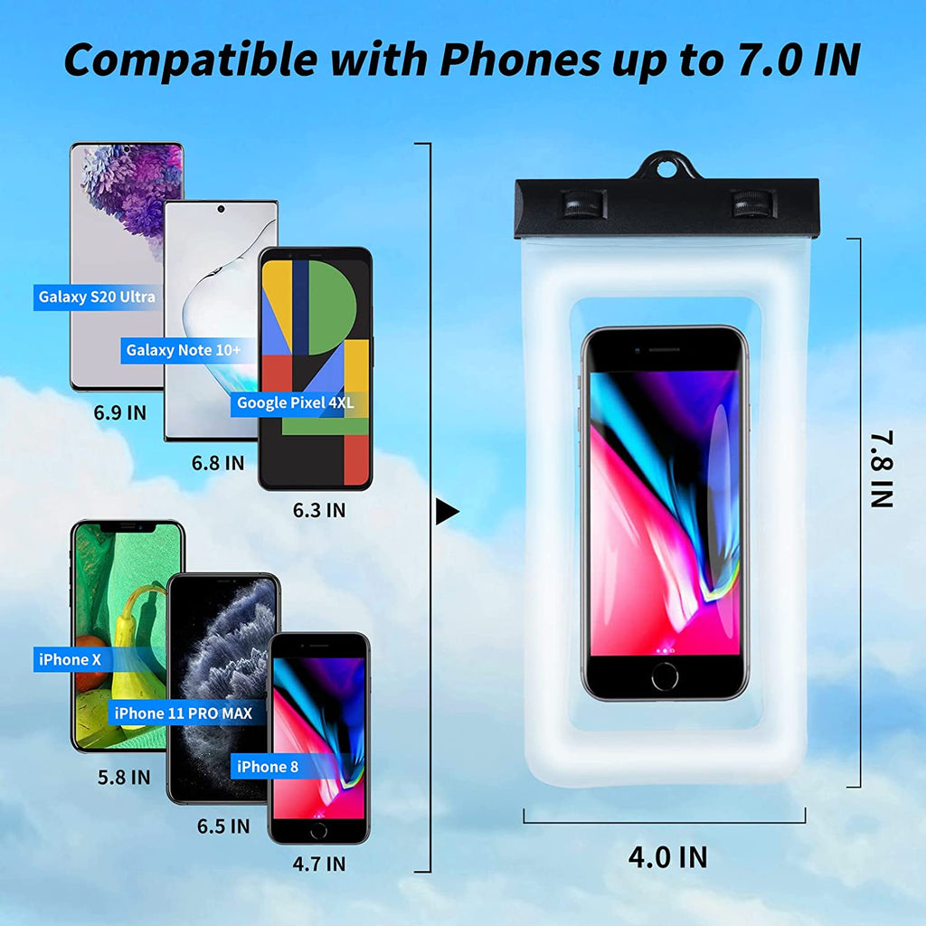 Waterproof Phone Bag IPX8 Cell Phone Pouch for Swimmers Divers Outdoor Beach Pool Shower Bath Hot Tub Water-activity, with Airbag Protection & Secure Lock, Compatible with iPhone/Samsung Galaxy up to 7.0 IN (2 PCs in Black)