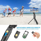 Selfie Stick Tripod with Remote, Extendable Selfie Stick Tripod with LED Ring Light, Detachable Remote, Black