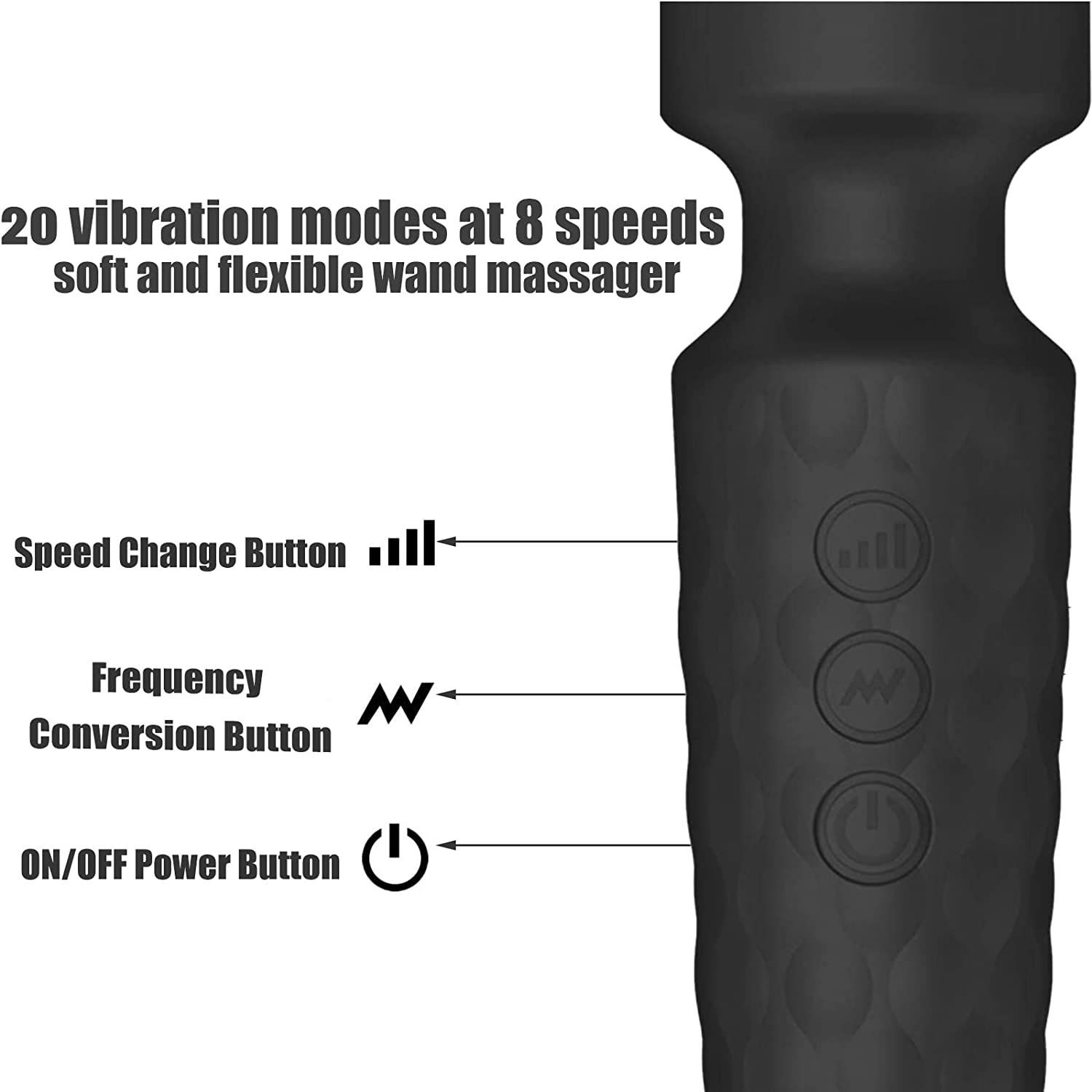 Massage Wand, Personal Massager for Women with 8 Speeds 20 Patterns, Rechargeable Personal Massager Silent and Waterproof, Perfect for Relieve Muscle Tension and Soreness All Over The Body, Black