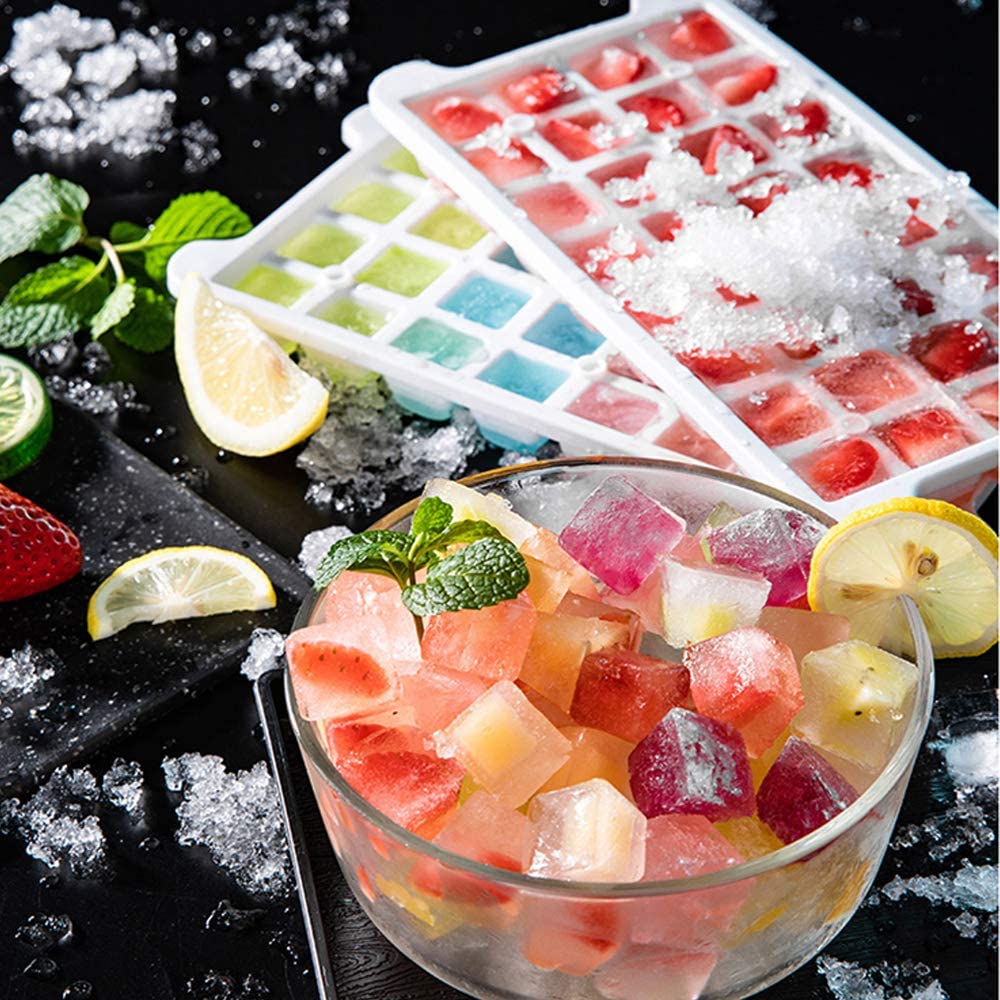 Ice Cube Trays 4 Pack (128 Ice Cubes), Stackable Silicone Bottom Ice Trays Ice Cube Molds Container Set with Airtight Lid