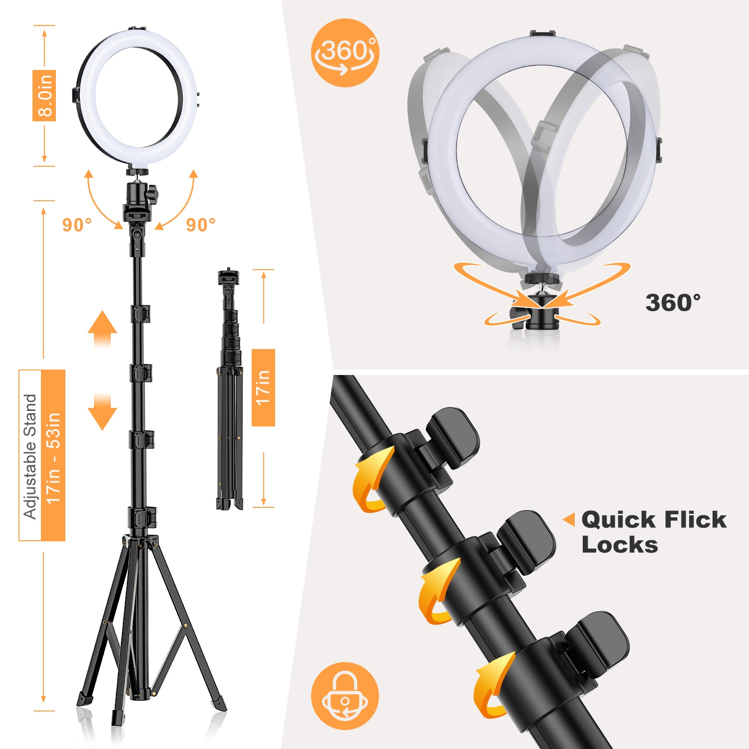 8'' Selfie Ring Light with Tripod Stand - Dimmable Selfie Ring Light LED Camera Ringlight with Tripod and Phone Holder, Remote(Upgraded)