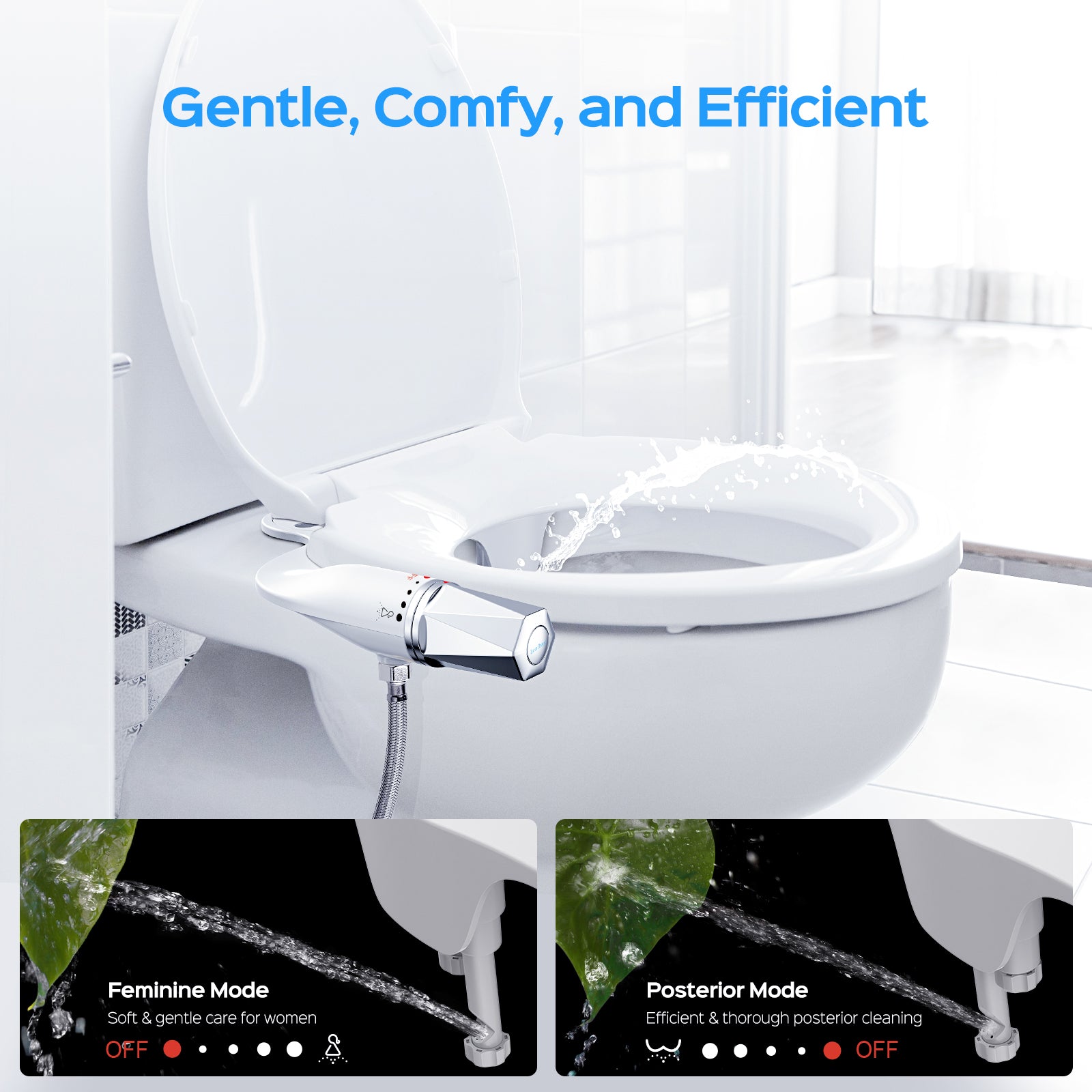 Bidet Toilet Seat Attachment, Non-Electric Self Cleaning Bidet with Posterior & Feminine Wash, Bidet for Toilet with Adjustable Water Pressure and Brass Inlet