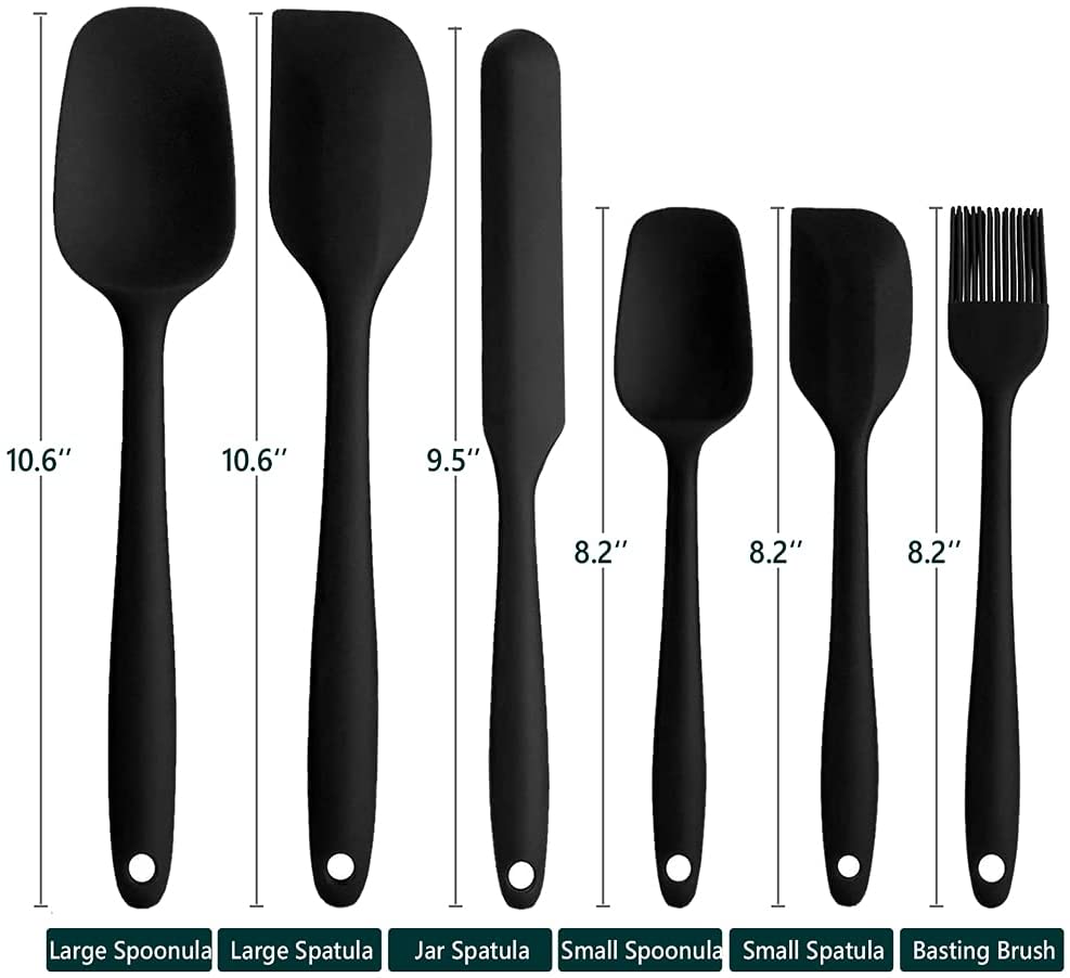 Silicone Spatula Set of 6 , Heat Resistant Silicone Spatula Kitchen Utensils for Baking , Cooking , Nonstick Cookware Dishwasher Safe Silicone Spatula, Black