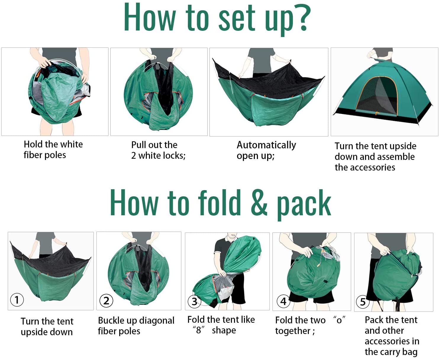Instant Automatic pop up Camping Tent, 3-4 Persons Lightweight Tent, Waterproof, UV Protection, Perfect for Beach, Outdoor, Traveling, Hiking, Camping, Hunting, Fishing