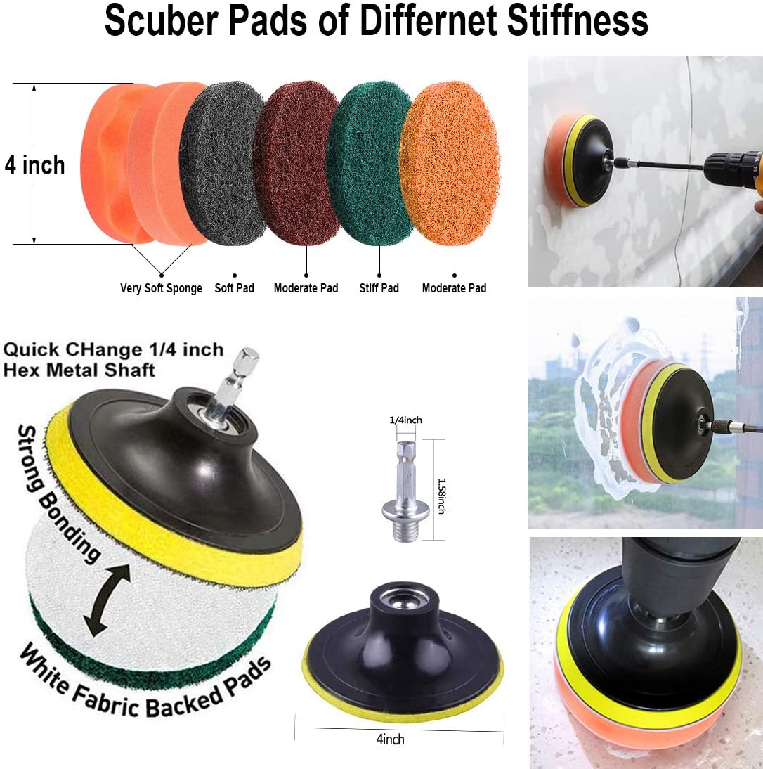22 Piece Drill Brush Attachment Set, All Purpose Power Clean Scrubber Brush, Scrub Pads & Sponge for Bathroom, Kitchen,Grout,Tub,Tile,Corners,Auto