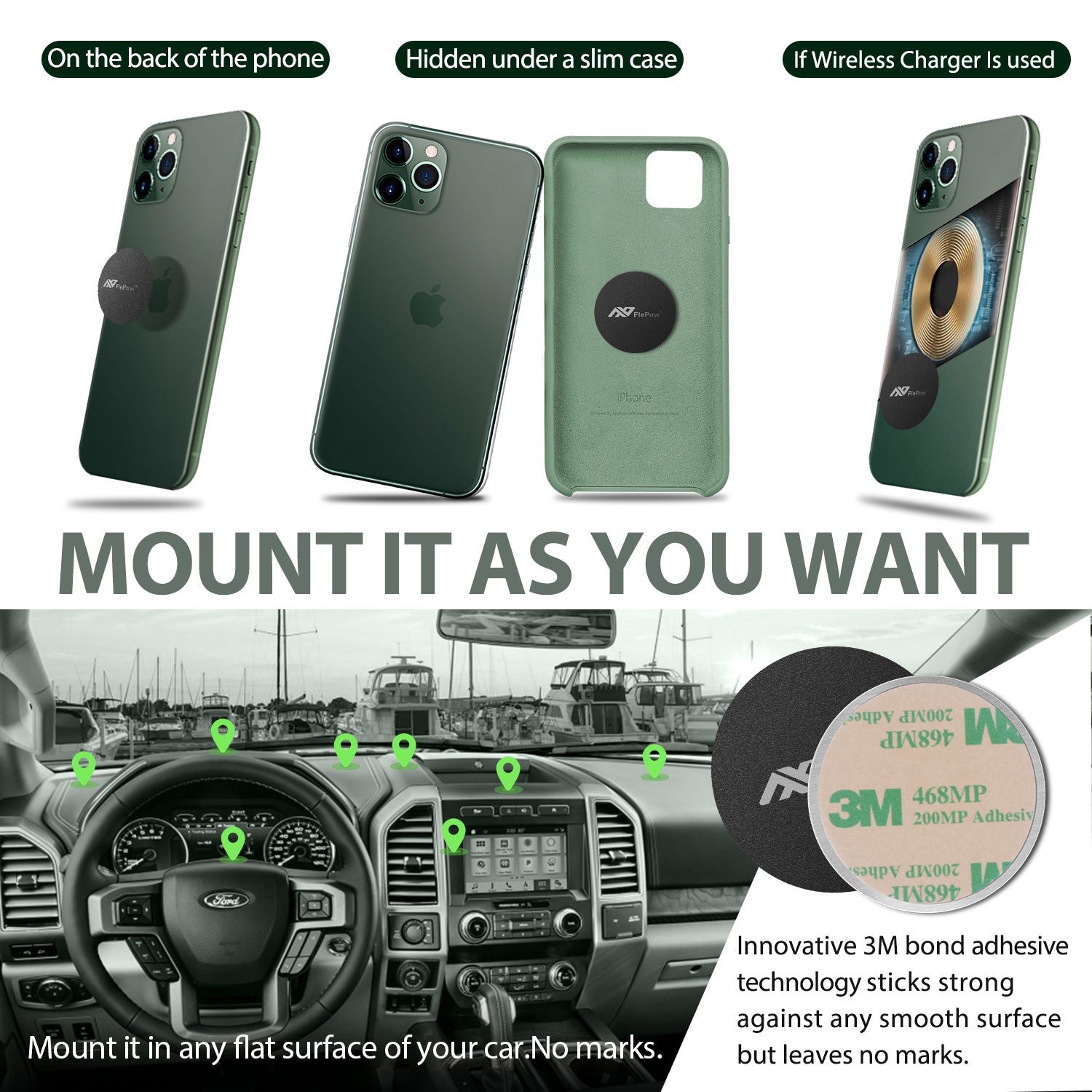 Car Phone Holder, Universal Dashboard Magnetic Phone Mount, 360° Rotation Super Strong Magnetic Phone Holder for Car Compatible with iPhone Samsung and More Phone Holder for Car