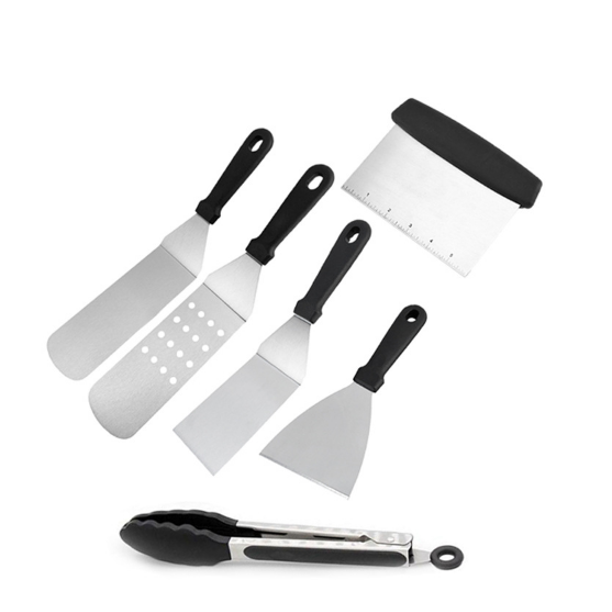 Swtroom 6 Pcs Griddle Accessories Kit, Flat Top Grill Accessories Kit Barbecue Tools Set with Spatula Scraper Tongs Cooking Utensils for Outdoor Camping
