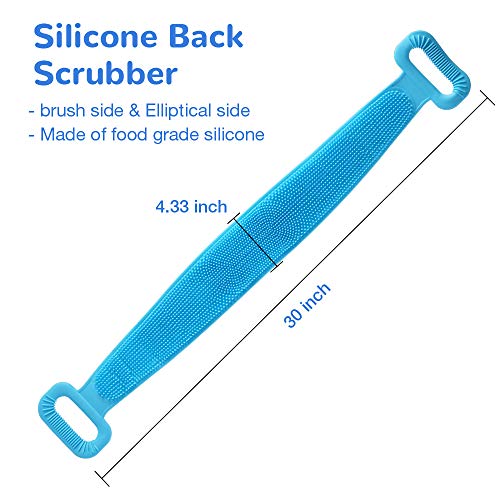 Silicone Bath Body Brush, Exfoliating Lengthen Silicone Body Back Scrubber, Easy to Clean, Lathers Well, Eco Friendly, Long Lasting, Comfortable Massage for Shower (Blue)