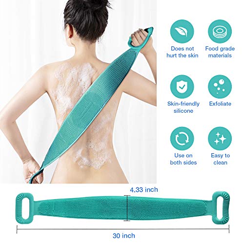 Silicone Bath Body Brush, Exfoliating Lengthen Silicone Body Back Scrubber, Easy to Clean, Lathers Well, Eco Friendly, Long Lasting, Comfortable Massage for Shower