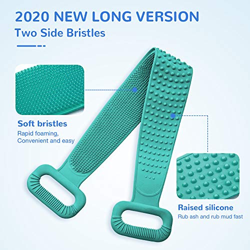 Silicone Bath Body Brush, Exfoliating Lengthen Silicone Body Back Scrubber, Easy to Clean, Lathers Well, Eco Friendly, Long Lasting, Comfortable Massage for Shower