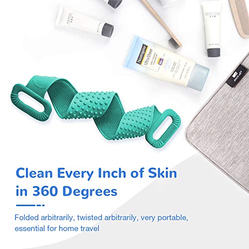 Silicone Bath Body Brush, Exfoliating Lengthen Silicone Body Back Scrubber, Easy to Clean, Lathers Well, Eco Friendly, Long Lasting, Comfortable Massage for Shower