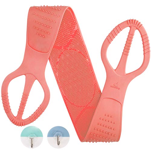 Silicone Bath Body Brush 35.5 inch Sword Handle Back Scrubber for Shower, Exfoliating Lengthen, Easy to Clean, Lathers Well, Eco Friendly, Long Lasting, Comfortable Massage for Shower (Pink)