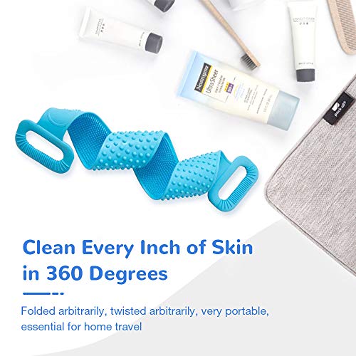 Silicone Bath Body Brush, Exfoliating Lengthen Silicone Body Back Scrubber, Easy to Clean, Lathers Well, Eco Friendly, Long Lasting, Comfortable Massage for Shower (Blue)