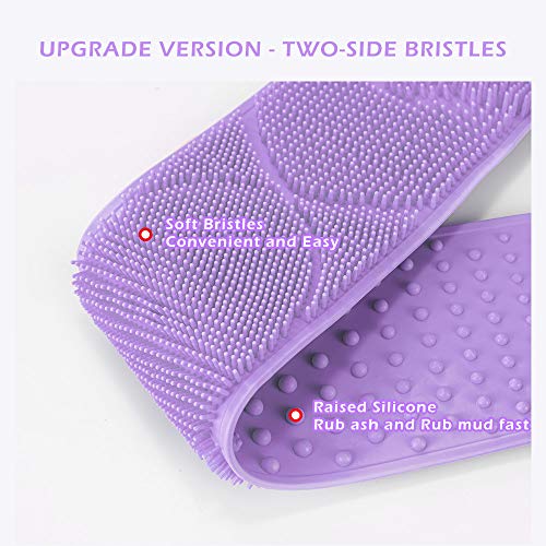 [Upgraded] Meidong Silicone Bath Body Brush 35.5 inch Sword Handle Back Scrubber for Shower, Exfoliating Lengthen, Easy to Clean, Lathers Well, Eco Friendly, Comfortable Massage for Shower (Purple)