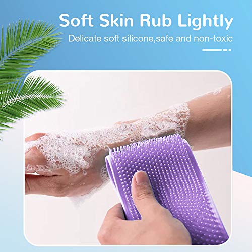 Silicone Bath Body Brush, Exfoliating Lengthen Silicone Body Back Scrubber, Easy to Clean, Lathers Well, Eco Friendly, Long Lasting, Comfortable Massage for Shower(Purple)