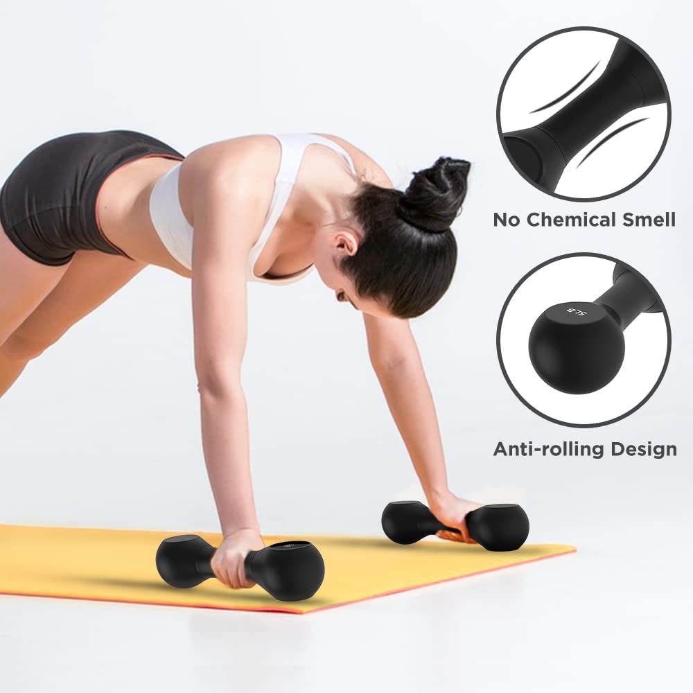 Smart Dumbbell Sets, Hand Weights Sets for Women 5lb, Weights Set for Home Gym Dumbbell Set of 2 with App Data Tracking LCD Display, Black