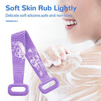 Silicone Bath Body Brush, Exfoliating Lengthen Silicone Body Back Scrubber, Easy to Clean, Lathers Well, Eco Friendly, Long Lasting, Comfortable Massage for Shower(Purple)