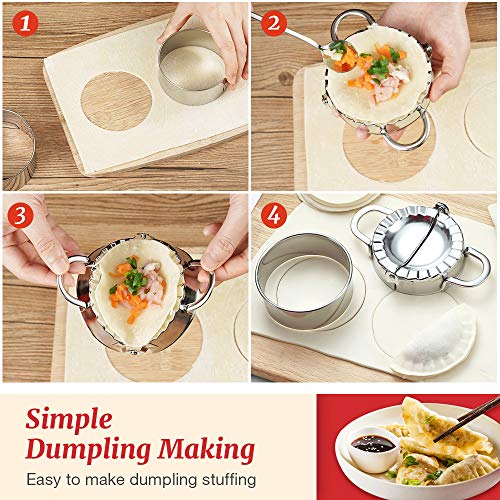Ravioli Stamp Maker Cutter Round Shapes Mold with Wooden Handle with Dumplings Maker Sets (6 or 5 Pack)