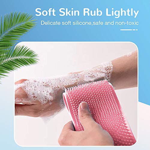 Silicone Bath Body Brush, Exfoliating Lengthen Silicone Body Back Scrubber, Easy to Clean, Lathers Well, Eco Friendly, Long Lasting, Comfortable Massage for Shower(Pink)