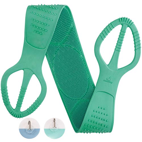 Silicone Bath Body Brush 35.5 inch Sword Handle Back Scrubber for Shower, Exfoliating Lengthen, Easy to Clean, Lathers Well, Eco Friendly, Long Lasting, Comfortable Massage for Shower (Green)