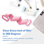 Silicone Bath Body Brush, Exfoliating Lengthen Silicone Body Back Scrubber, Easy to Clean, Lathers Well, Eco Friendly, Long Lasting, Comfortable Massage for Shower(Pink)