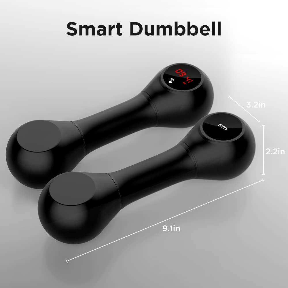 Smart Dumbbell Sets, Hand Weights Sets for Women 5lb, Weights Set for Home Gym Dumbbell Set of 2 with App Data Tracking LCD Display, Black