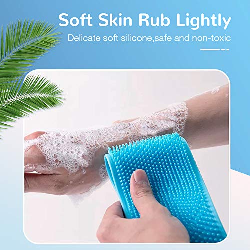 Silicone Bath Body Brush, Exfoliating Lengthen Silicone Body Back Scrubber, Easy to Clean, Lathers Well, Eco Friendly, Long Lasting, Comfortable Massage for Shower (Blue)