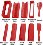 Sushi Making Kit Deluxe Edition with Complete Sushi Set 10 Pieces Plastic Sushi Maker Tool Complete with 8 Sushi Rice Roll Mold Shapes Fork Spatula DIY Home Sushi Tool (Red)