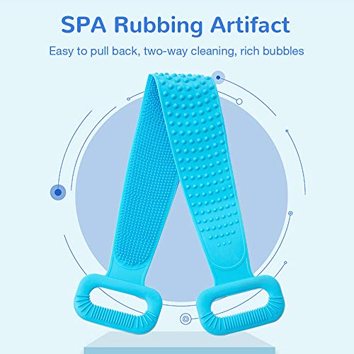 Silicone Bath Body Brush, Exfoliating Lengthen Silicone Body Back Scrubber, Easy to Clean, Lathers Well, Eco Friendly, Long Lasting, Comfortable Massage for Shower (Blue)