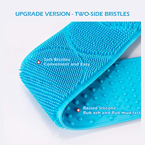 [Upgraded] Meidong Silicone Bath Body Brush 35.5 inch Sword Handle Back Scrubber for Shower, Exfoliating Lengthen, Easy to Clean, Lathers Well, Eco Friendly, Comfortable Massage for Shower (Blue)