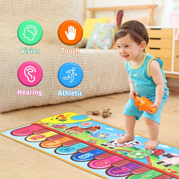 Kids Musical Dance Mat with 6 Animal Sounds Blanket Touch Playmat, Early Education Toys Gift for Girls Boys
