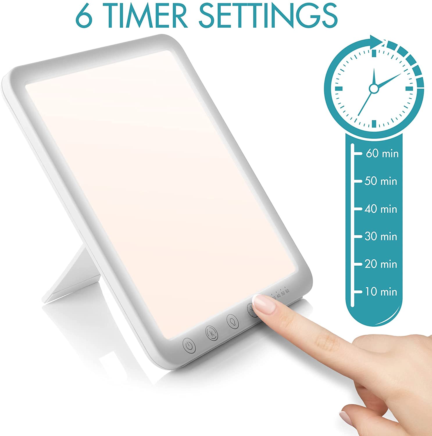 Light Therapy Lamp, UV-Free 15000 Lux Simulated Sunlight, 3 Color Temperature, 5 Brightness Levels, 10-60min Adjustable Timer, 180° Rotatable Stand, Memory Function, Touch Control LED Lamp for Indoor