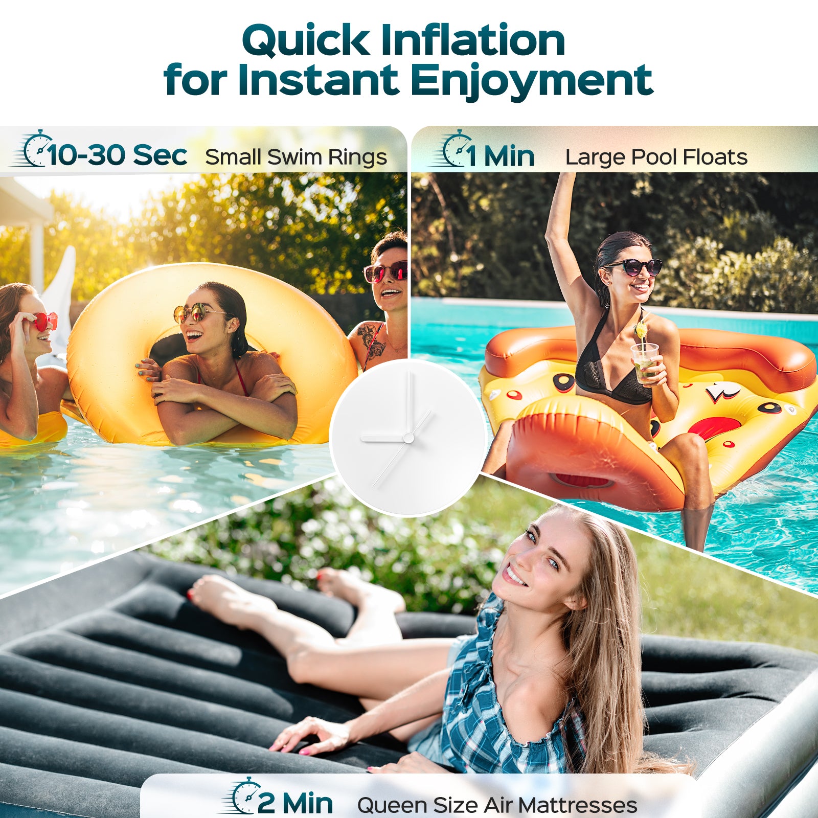 Swtroom Air Pump with 3 Nozzles Electric Air Pump Portable Quick-Fill Inflator Pumps for Air Mattress Beds, Airbed, Inflatable Pool Float, Black
