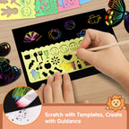 Riarmo Scratch Art Paper Set for Kids, 107 Pcs Rainbow Magic Scratch Off Paper Art Craft for Boys & Girls, Fun Imagination Trigger Game for Children’s Summer Vacation, Birthday, and Party Gift