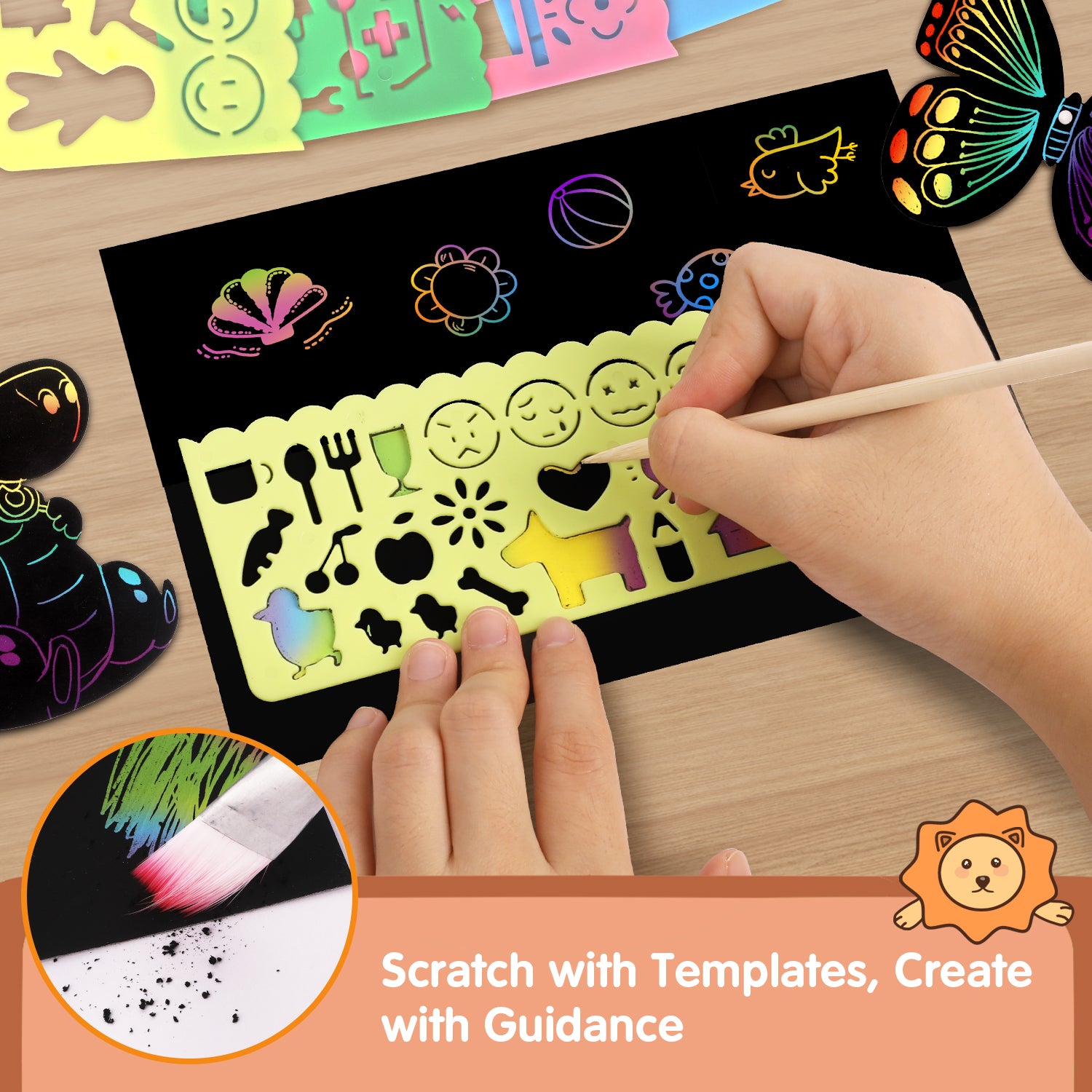 Riarmo Scratch Art Paper Set for Kids, 107 Pcs Rainbow Magic Scratch Off Paper Art Craft for Boys & Girls, Fun Imagination Trigger Game for Children’s Summer Vacation, Birthday, and Party Gift